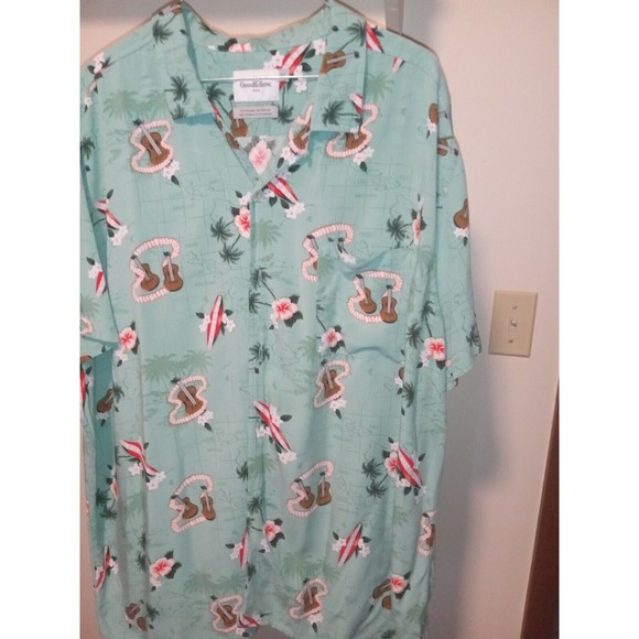 Goodfellow Men's Hawaiian Shirt Sz 2X Button Up Short Sleeves Guitar Flowers‎ - Picture 1 of 12